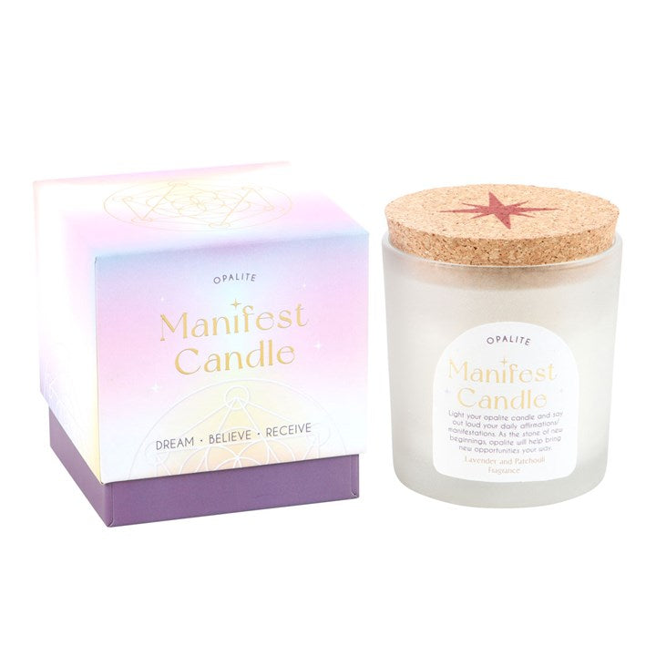 Manifest duftlys med krystaller - lavendel & patchouli