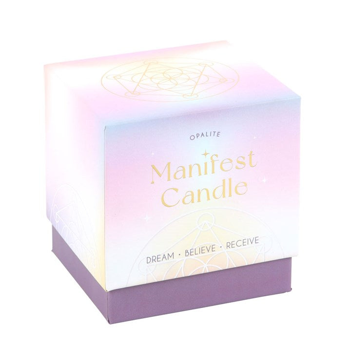 Manifest duftlys med krystaller - lavendel & patchouli